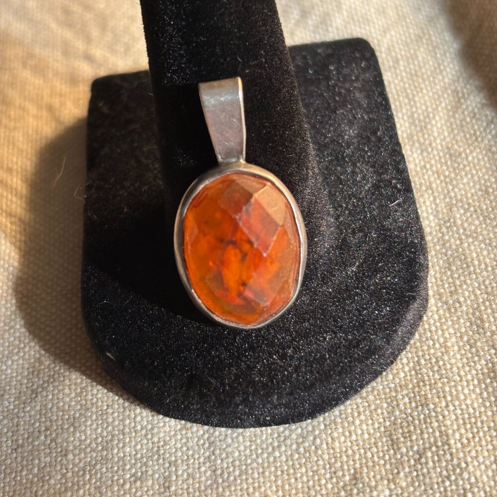Vintage Sterling Silver Amber Pendant